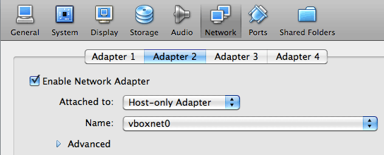 VirtualBox network adapter settings