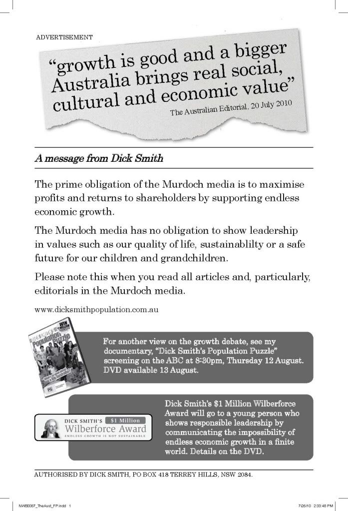 Dick Smith ad in Murdoch press Dick Smith ad in Murdoch press