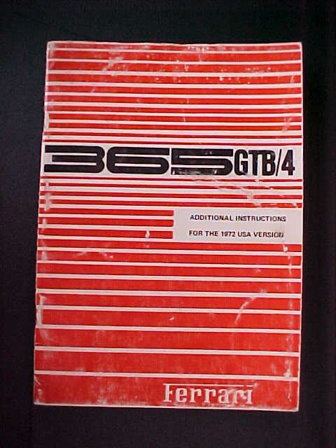 Ferrari 365 Owners Manual Additional Intsructions GTS 4 GTB 4 Daytona