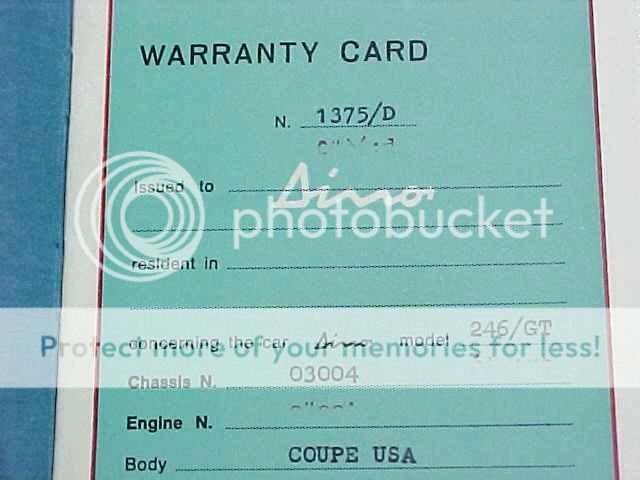 Ferrari 246 Owners Manual Pouch Part Book Warranty Card  